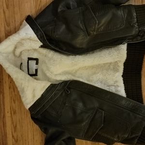 Brown size L xhilaration faux leather fur lined bomber jacket